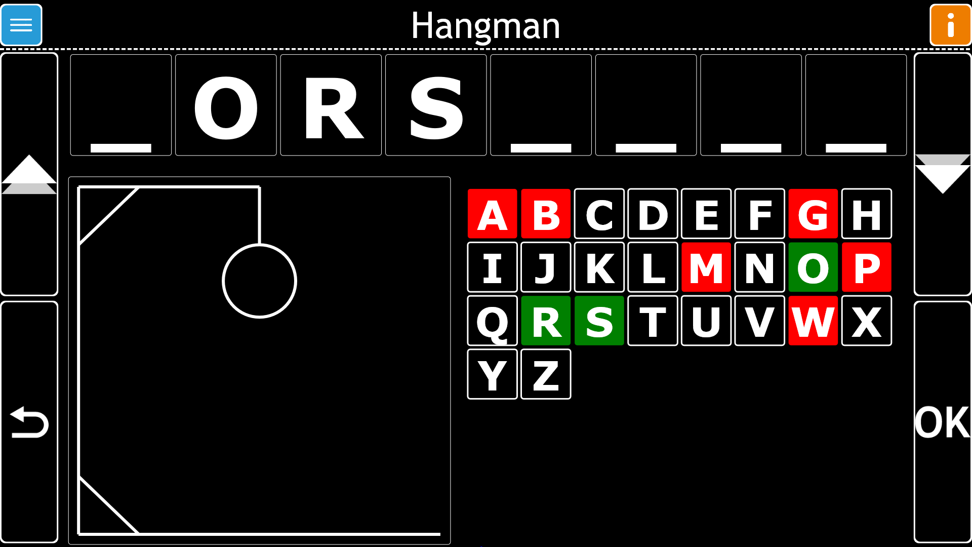 Image of a game of Hangman being played in GuideConnect