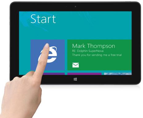 SuperNova magnifying Windows 8 start screen on a tablet