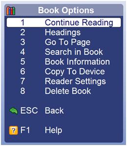 Guide Book options menu
