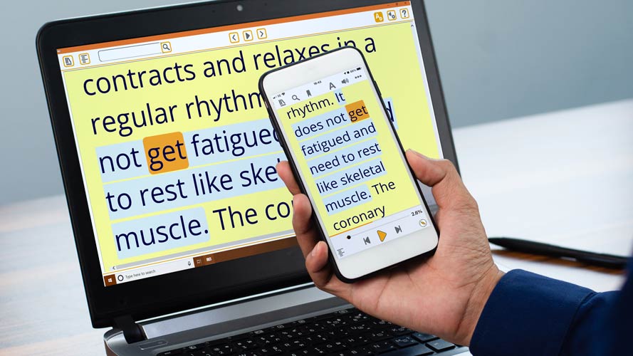 EasyReader App accessible reading view shown on a laptop and smartphone