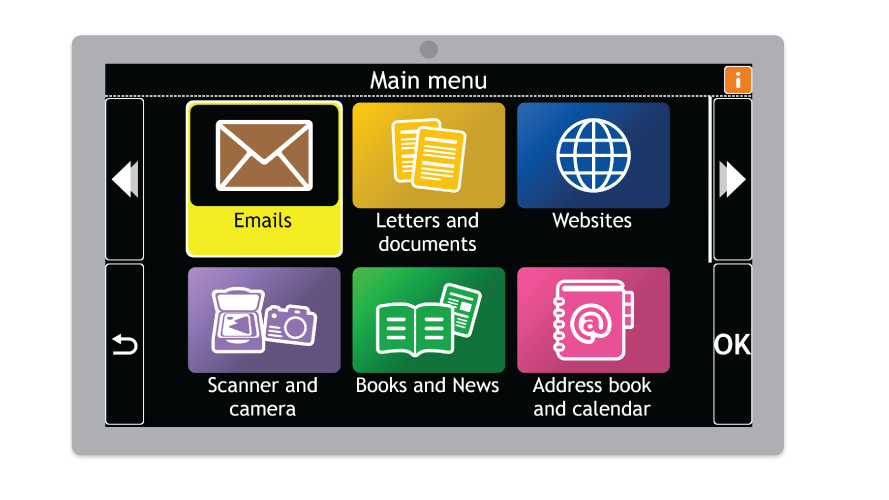 Graphic of a tablet with the GuideConnect Main Menu on screen