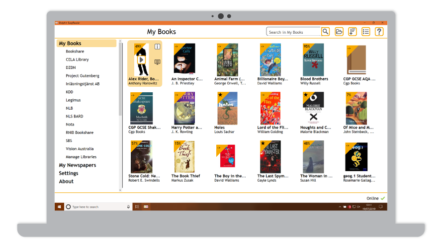 EasyReader My Books screen displayed on a laptop screen.