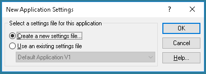 New application settings dialog box