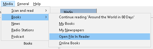 The books submenu with open file in reader highlighted