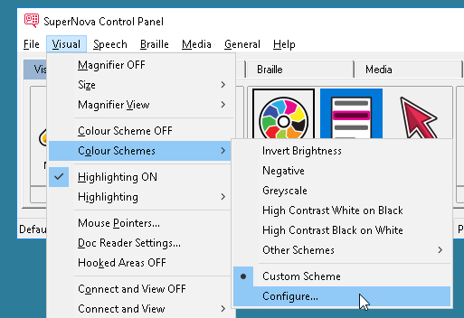 Colour schemes configure menu