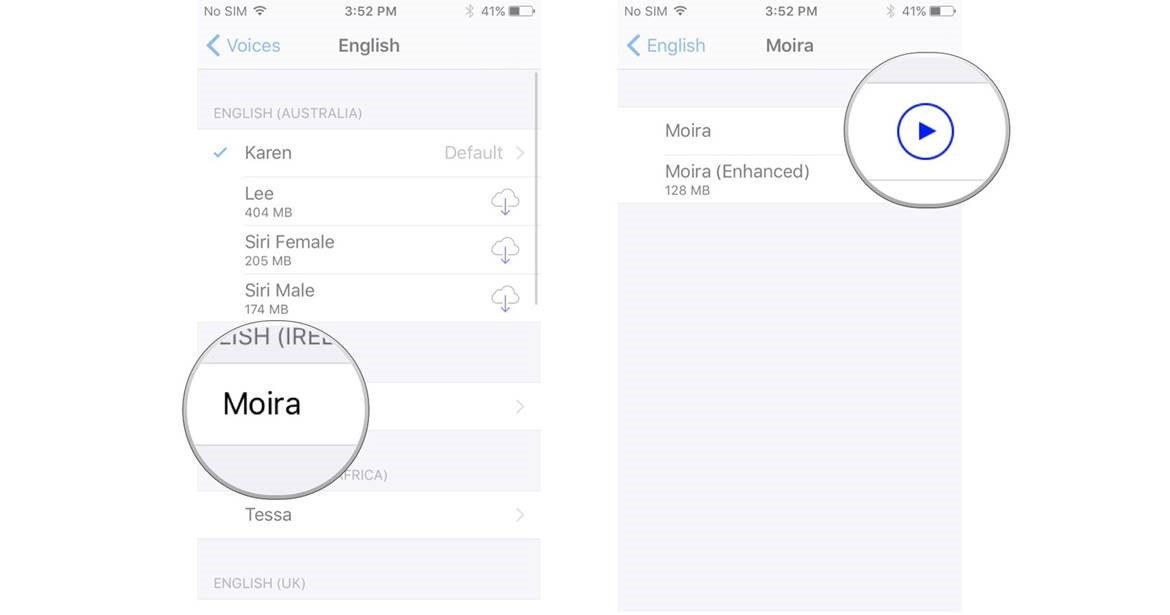 Voice settings on iPhone