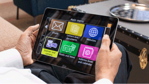 Picture of a tablet with the GuideConnect home page on