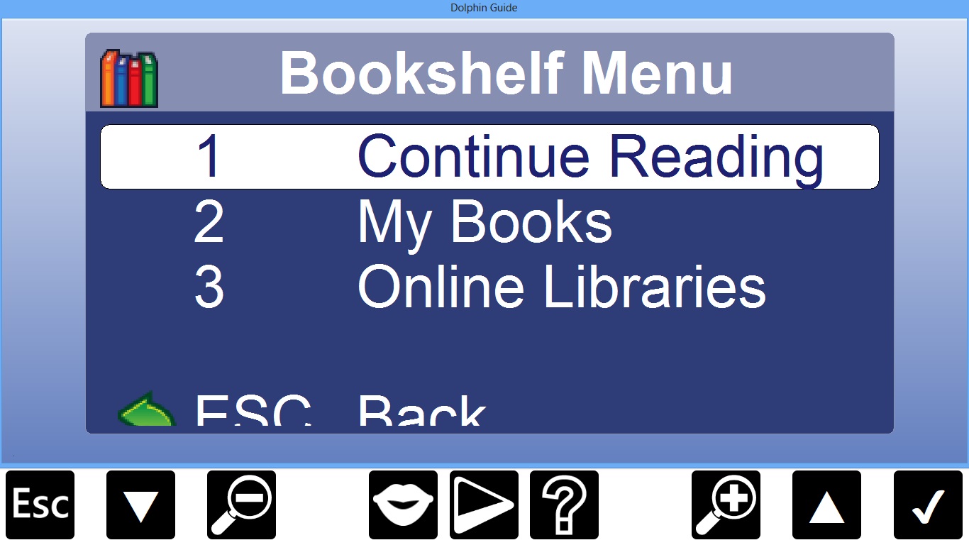Guide Bookshelf menu displayed on a Windows 8 tablet. Text reads 