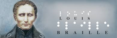 Picture of Louis Braille with his name spelt out in braille underneath