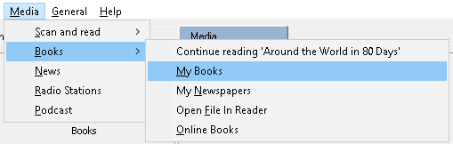 The books submenu with my books highlighted