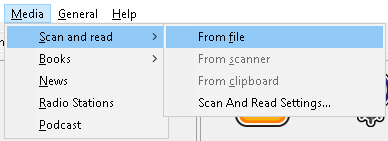 The scan and read submenu with from file highlighted