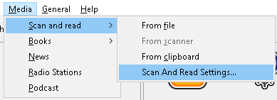 The scan and read submenu with scan and read settings highlighted