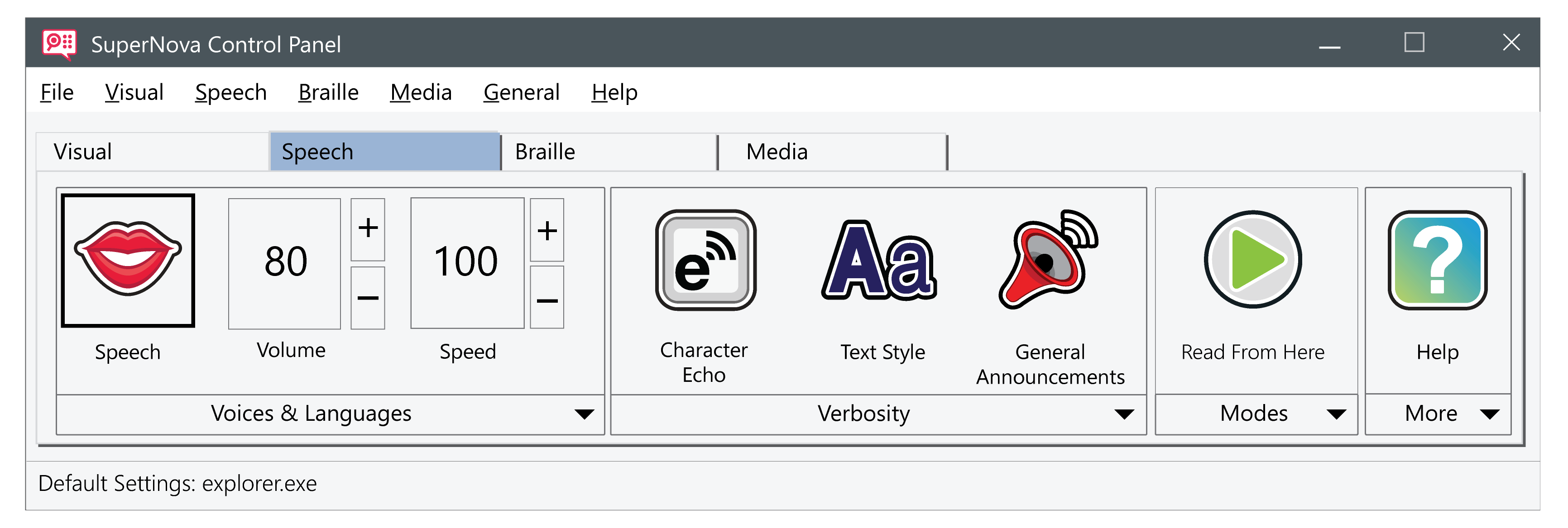 Speech tab of the new SuperNova 16 control panel