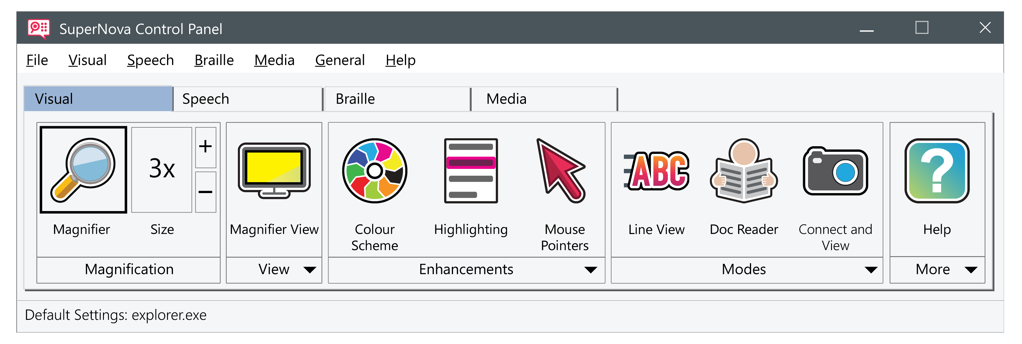 The visual tab of the SUperNova Control Panel