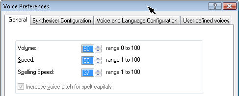 Screenshot of the version 11.50 Voice Preferences Dialog that contains the Spelling speed options