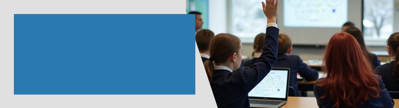 students looking at whiteboard in secondary school classroom - one child has the board contents on her laptop display