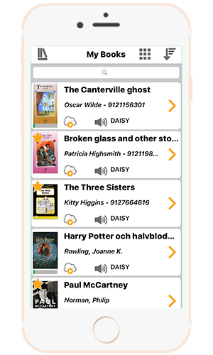 EasyReader on a iphone showing a variety of books in the My Books screen